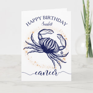 Cancer Zodiac Navy & Gold Monochrome Birthday Card