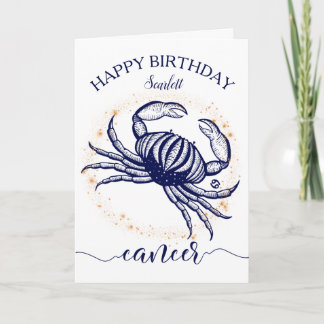 Cancer Zodiac Navy & Gold Monochrome Birthday Card