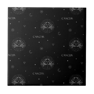 Cancer Zodiac Pattern in Black and White Ceramic Tile