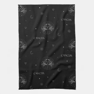 Cancer Zodiac Pattern in Black and White Tea Towel