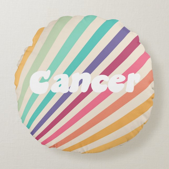Cancer Zodiac Retro Rainbow Astrology Round Cushion (Front)