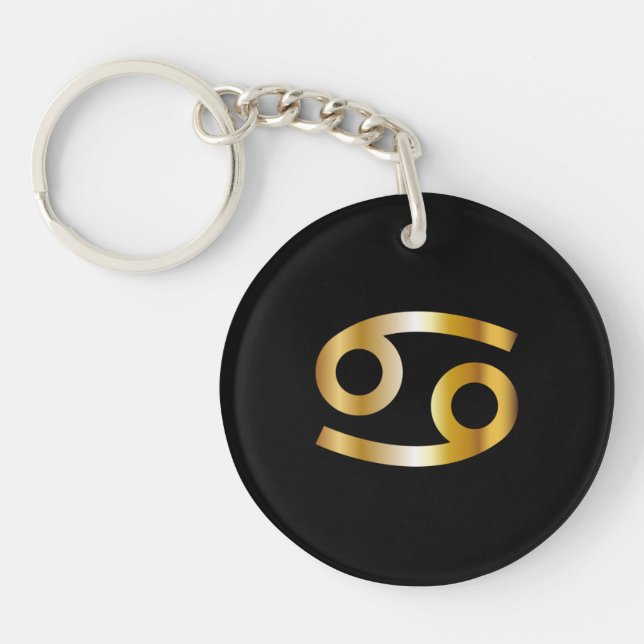 Cancer Zodiac Sign, Black & Gold Keychain (Front)