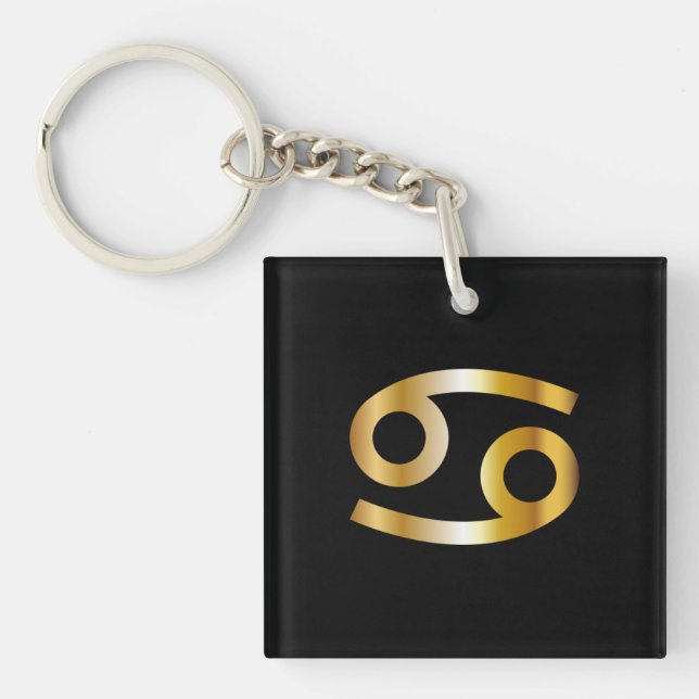 Cancer Zodiac Sign, Black & Gold Keychain (Front)