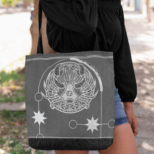 Cancer Zodiac Sign Black White Grey Mandala Tote Bag
