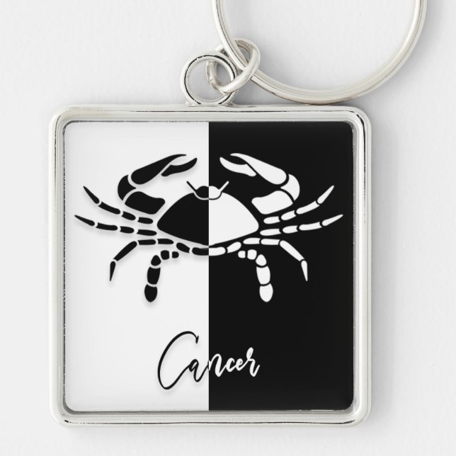 Cancer Zodiac Sign, Black & White Keychain (Front)