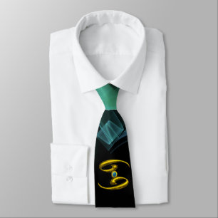 CANCER ZODIAC SIGN ,BLUE GREEN FRACTAL SWIRLS TIE