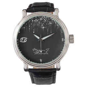 Cancer Zodiac Sign Dripping Glitter Rain Sequins Watch