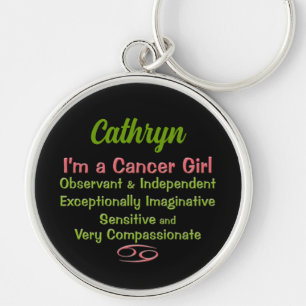 Cancer Zodiac Sign for Girls in Pink Key Ring