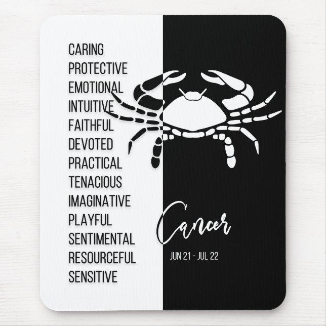 Cancer Zodiac Sign Mousepad, Black & White Mouse Pad (Front)