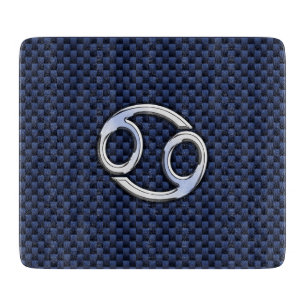Cancer Zodiac Sign on Blue Carbon Fibre Decor Cutting Board