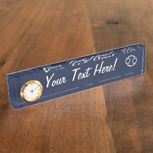 Cancer Zodiac Sign on Blue Carbon Fibre Decor Nameplate