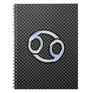 Cancer Zodiac Sign on Charcoal Carbon Fibre Print Notebook
