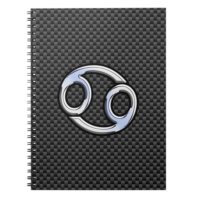 Cancer Zodiac Sign on Charcoal Carbon Fibre Print Notebook (Front)