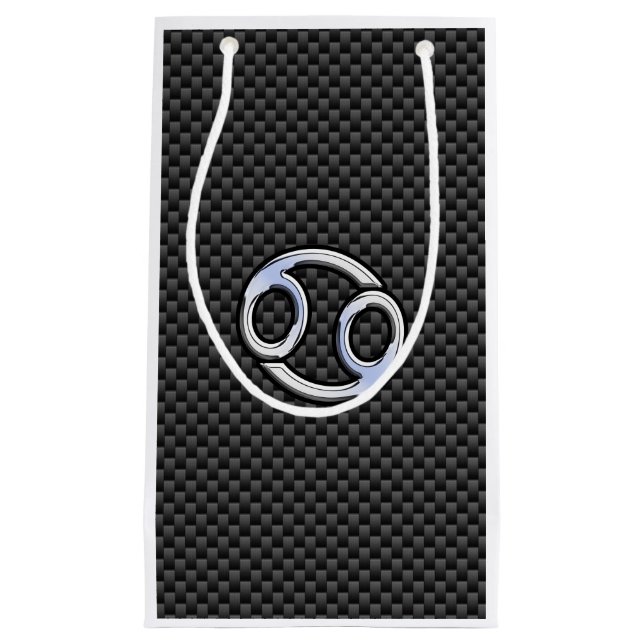 Cancer Zodiac Sign on Charcoal Carbon Fibre Print Small Gift Bag (Front)