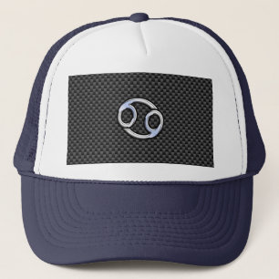 Cancer Zodiac Sign on Charcoal Carbon Fibre Print Trucker Hat
