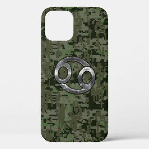 Cancer Zodiac Sign on Green Digital Camouflage iPhone 12 Case
