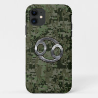 Cancer Zodiac Sign on Green Digital Camouflage