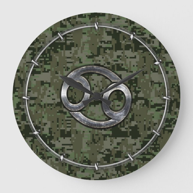 Cancer Zodiac Sign on Green Digital Camouflage Large Clock (Front)