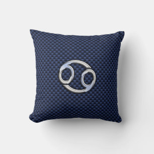 Cancer Zodiac Sign on Navy Blue Carbon Fibre Print Cushion