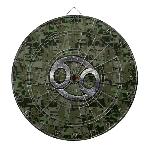 Cancer Zodiac Sign on Olive Green Digital Camo Dartboard (Front)
