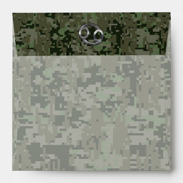 Cancer Zodiac Sign on Olive Green Digital Camo Envelopes (Back (Top Flap))