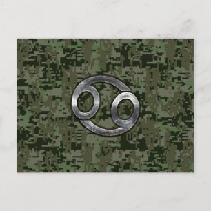 Cancer Zodiac Sign on Olive Green Digital Camo Postcard