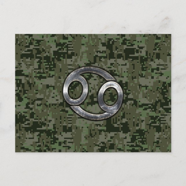Cancer Zodiac Sign on Olive Green Digital Camo Postcard (Front)