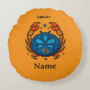 Cancer Zodiac Sign Pop Art - Retro Celestial Crab Round Cushion