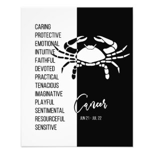 Cancer Zodiac Sign Print, Black & White