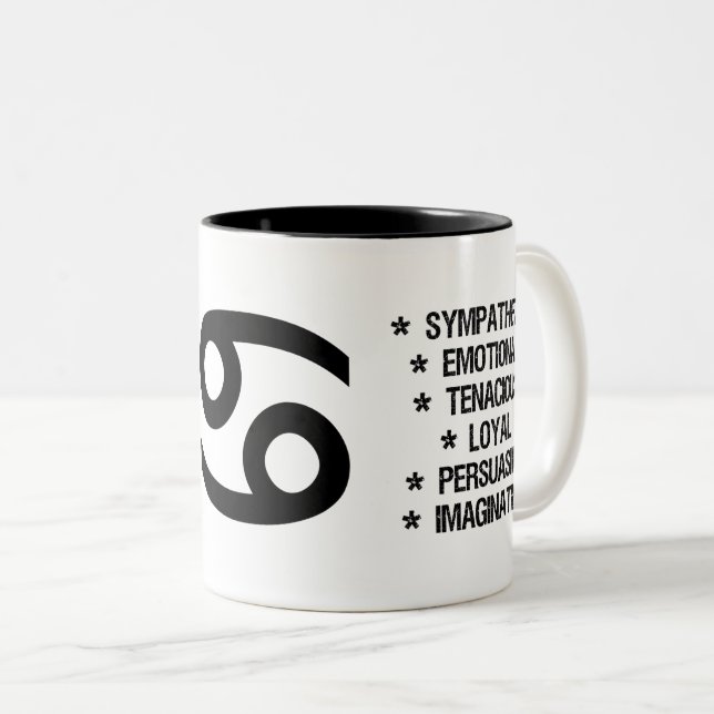 Cancer Zodiac Sign ("the brave crab") Two-Tone Coffee Mug (Front Right)