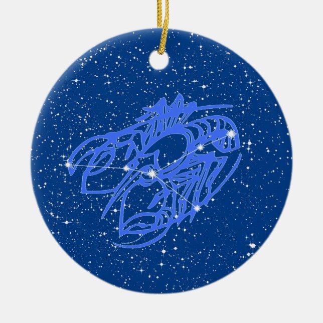 Cancer Zodiac Sign with Stars on Deep Blue Ceramic Ceramic Ornament (Front)