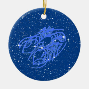 Cancer Zodiac Sign with Stars on Deep Blue Ceramic Ornament