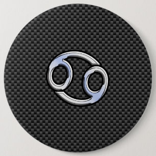 Cancer Zodiac Symbol Black Carbon Fibre Print 6 Cm Round Badge