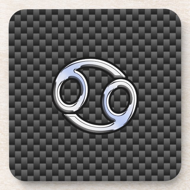 Cancer Zodiac Symbol Charcoal Carbon Fibre Print Coaster (Front)