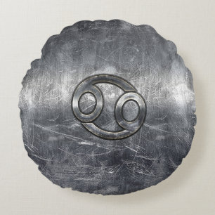 Cancer Zodiac Symbol in Industrial Style Round Cushion
