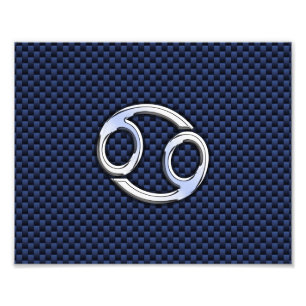 Cancer Zodiac Symbol Navy Blue Carbon Fiber Print