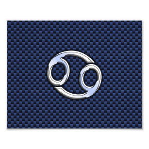 Cancer Zodiac Symbol Navy Blue Carbon Fiber Print