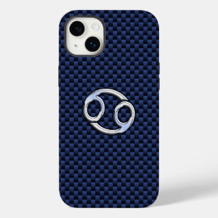 Cancer Zodiac Symbol Navy Blue Carbon Fibre Case-Mate iPhone 14 Plus Case