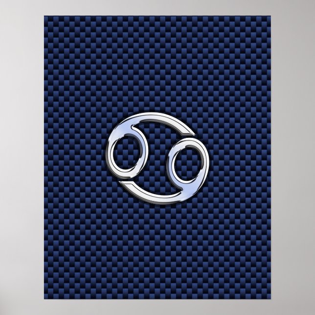 Cancer Zodiac Symbol Navy Blue Carbon Fibre Print (Front)