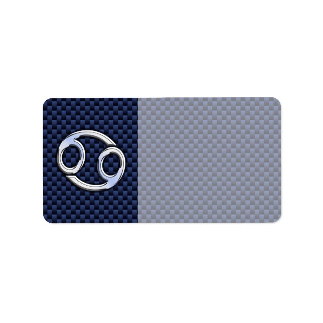 Cancer Zodiac Symbol Navy Blue Carbon Fibre Print Label (Front)