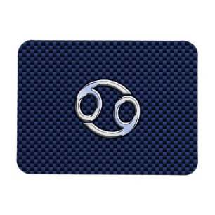 Cancer Zodiac Symbol Navy Blue Carbon Fibre Print Magnet