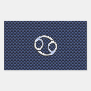 Cancer Zodiac Symbol Navy Blue Carbon Fibre Print Rectangular Sticker