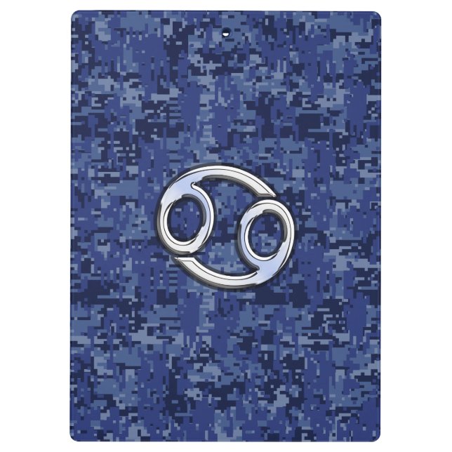 Cancer Zodiac Symbol Navy Blue Digital Camouflage Clipboard (Back)