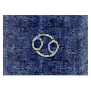 Cancer Zodiac Symbol Navy Blue Digital Camouflage Cutting Board