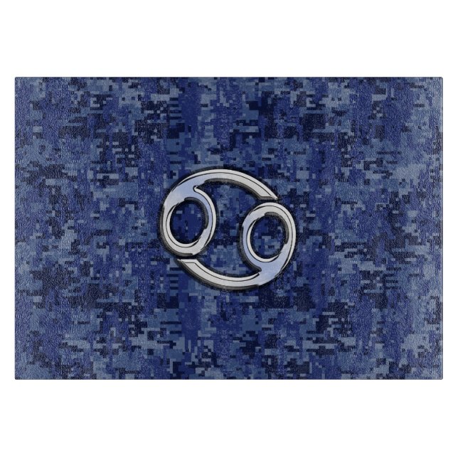 Cancer Zodiac Symbol Navy Blue Digital Camouflage Cutting Board (Front)