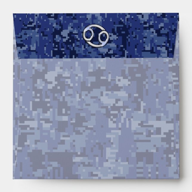 Cancer Zodiac Symbol Navy Blue Digital Camouflage Envelopes (Back (Top Flap))