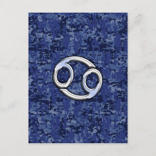 Cancer Zodiac Symbol Navy Blue Digital Camouflage Postcard