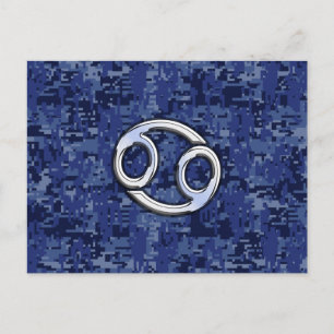 Cancer Zodiac Symbol Navy Blue Digital Camouflage Postcard