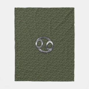 Cancer Zodiac Symbol on Green Digital Camo Fleece Blanket