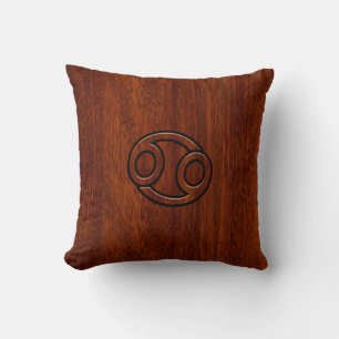 Cancer Zodiac Symbol on Mahogany Style Decor Cushion
